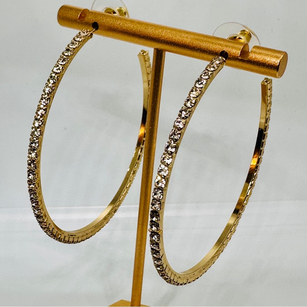 Charlestone Gold Rhinestone Hoop Earrings Glam Statement Hoops